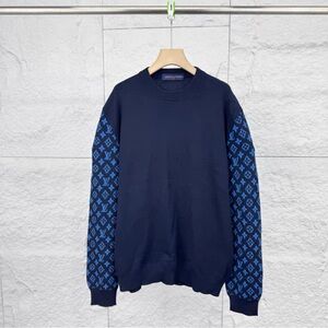Authentic Louis Vuitton Dark Blue Sweater with Monogram Sleeves